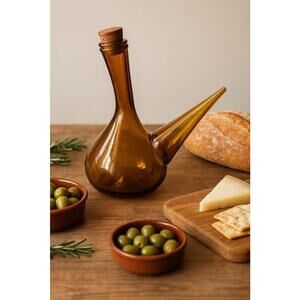 Spanish Vintage 1970s Amber Hand-Blown Glass Porrón Wine Pitcher, 1.5x9”